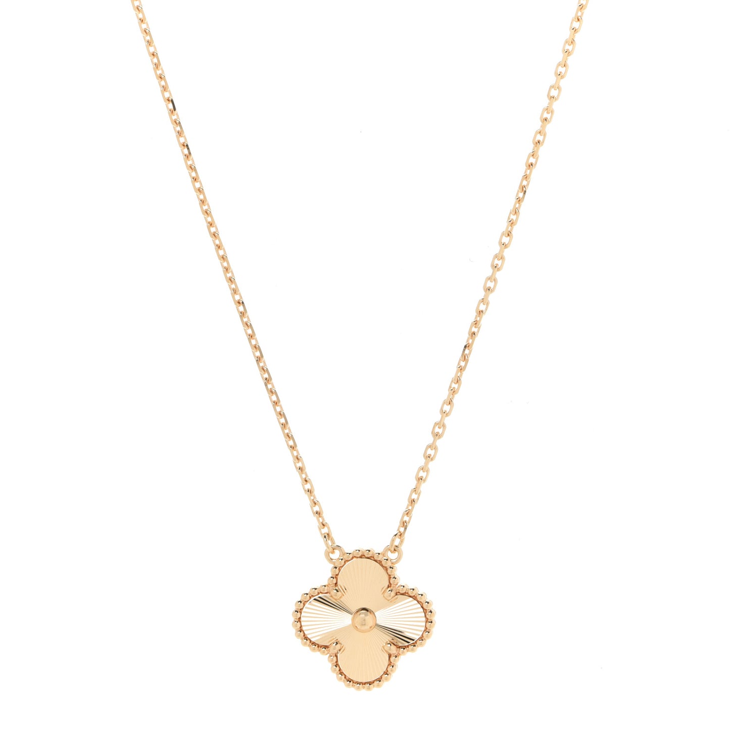 18K Yellow Gold Guilloche Vintage Alhambra Pendant Necklace