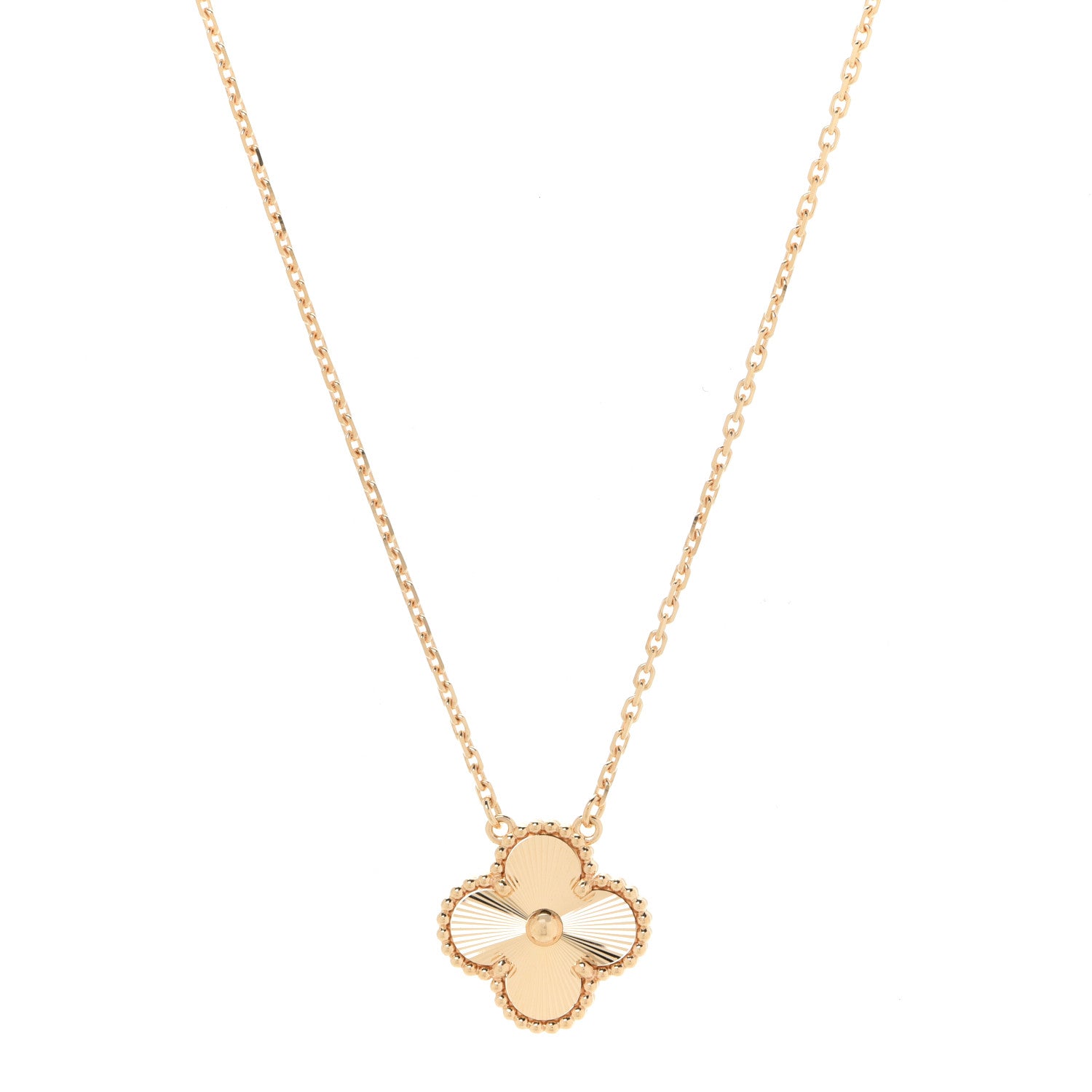 Van Cleef & Arpels 18K Yellow Gold Guilloche Vintage Alhambra Pendant Necklace 1 of 7