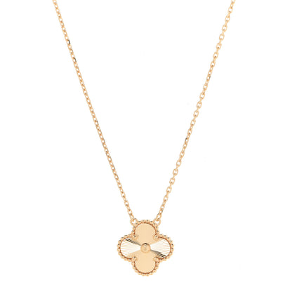 Van Cleef & Arpels 18K Yellow Gold Guilloche Vintage Alhambra Pendant Necklace 1 of 7