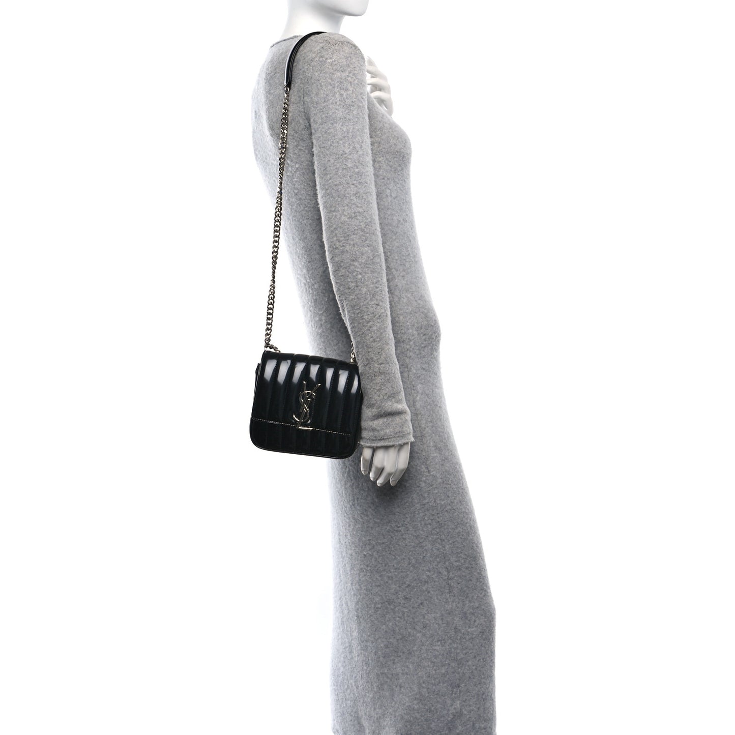 Patent Calfskin Matelasse Monogram Small Vicky Chain Bag Black