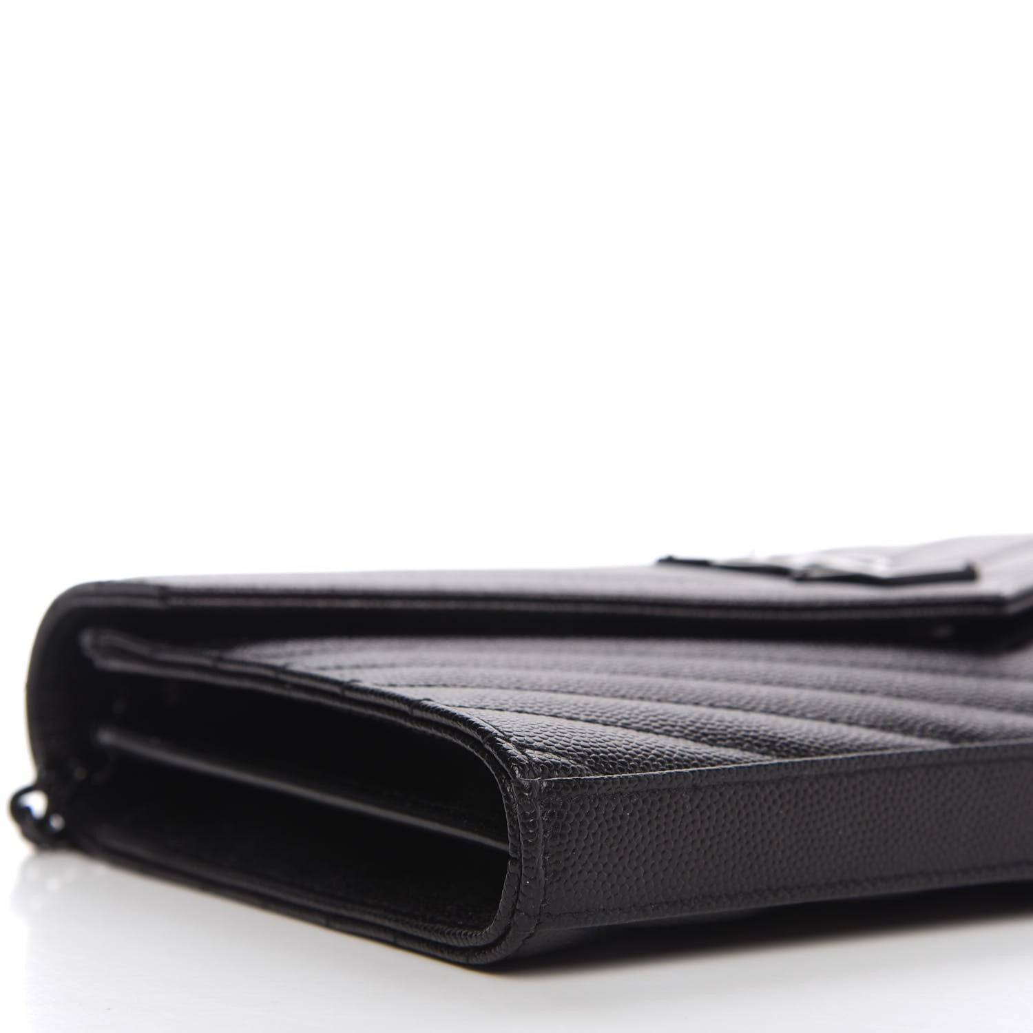 Saint Laurent Grain De Poudre Matelasse Chevron Monogram Chain Wallet Black 6 of 10