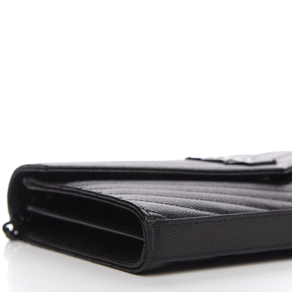 Saint Laurent Grain De Poudre Matelasse Chevron Monogram Chain Wallet Black 6 of 10