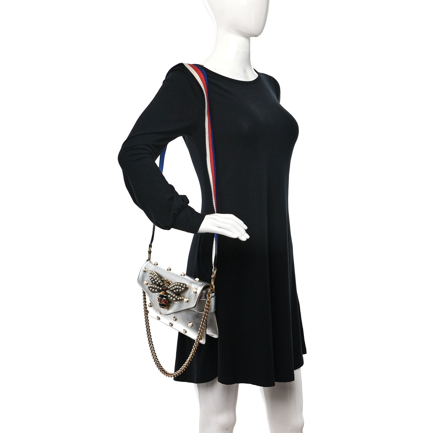 Metallic Nappa Pearl Studded Mini Queen Margaret Broadway Shoulder Bag Silver