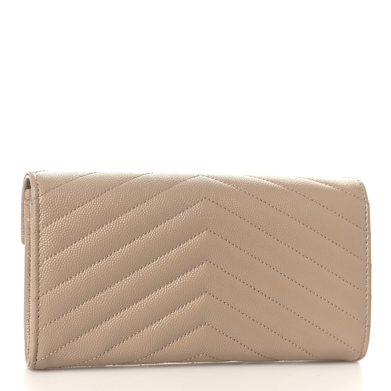 Saint Laurent Grain De Poudre Matelasse Chevron Monogram Flap Wallet Dark Beige 3 of 9