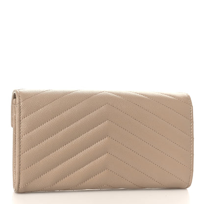 Saint Laurent Grain De Poudre Matelasse Chevron Monogram Flap Wallet Dark Beige 3 of 9