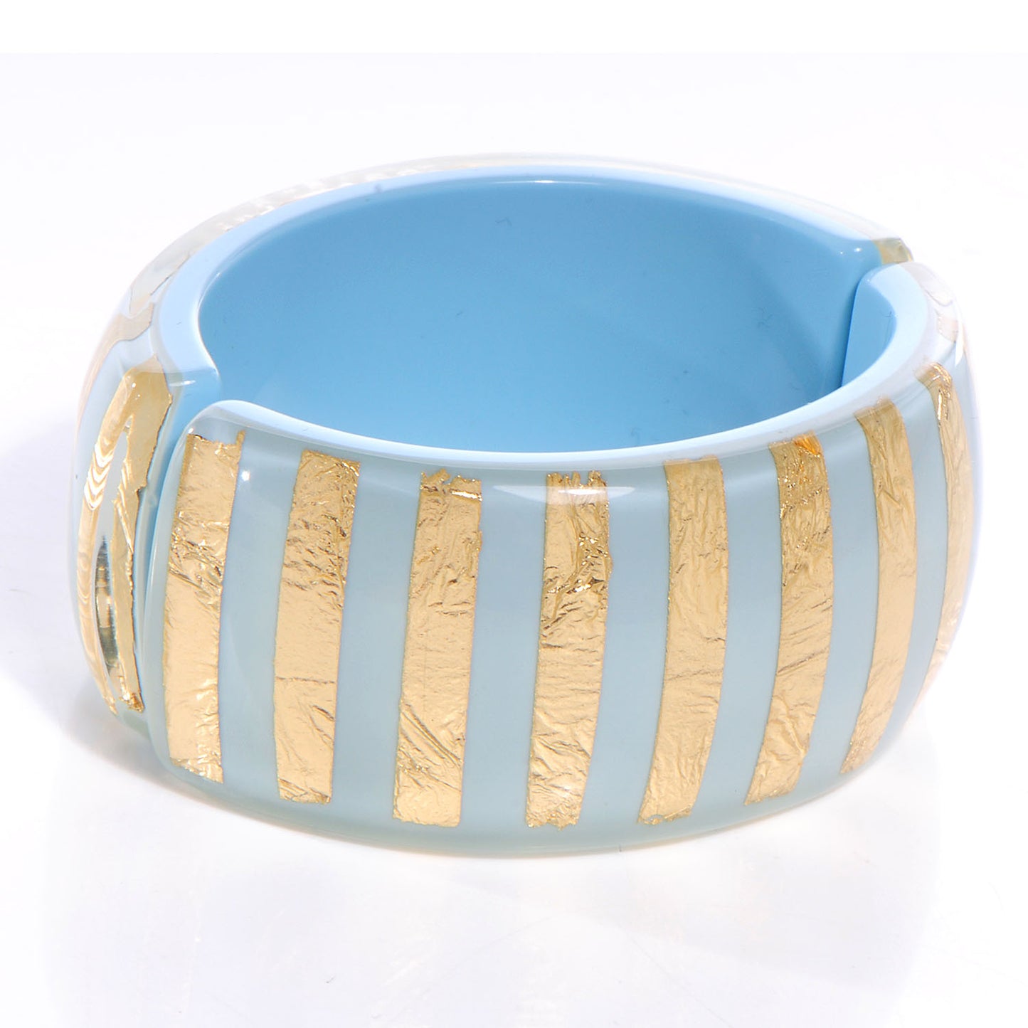 Resin Striped Pearl CC Cuff Light Blue Gold