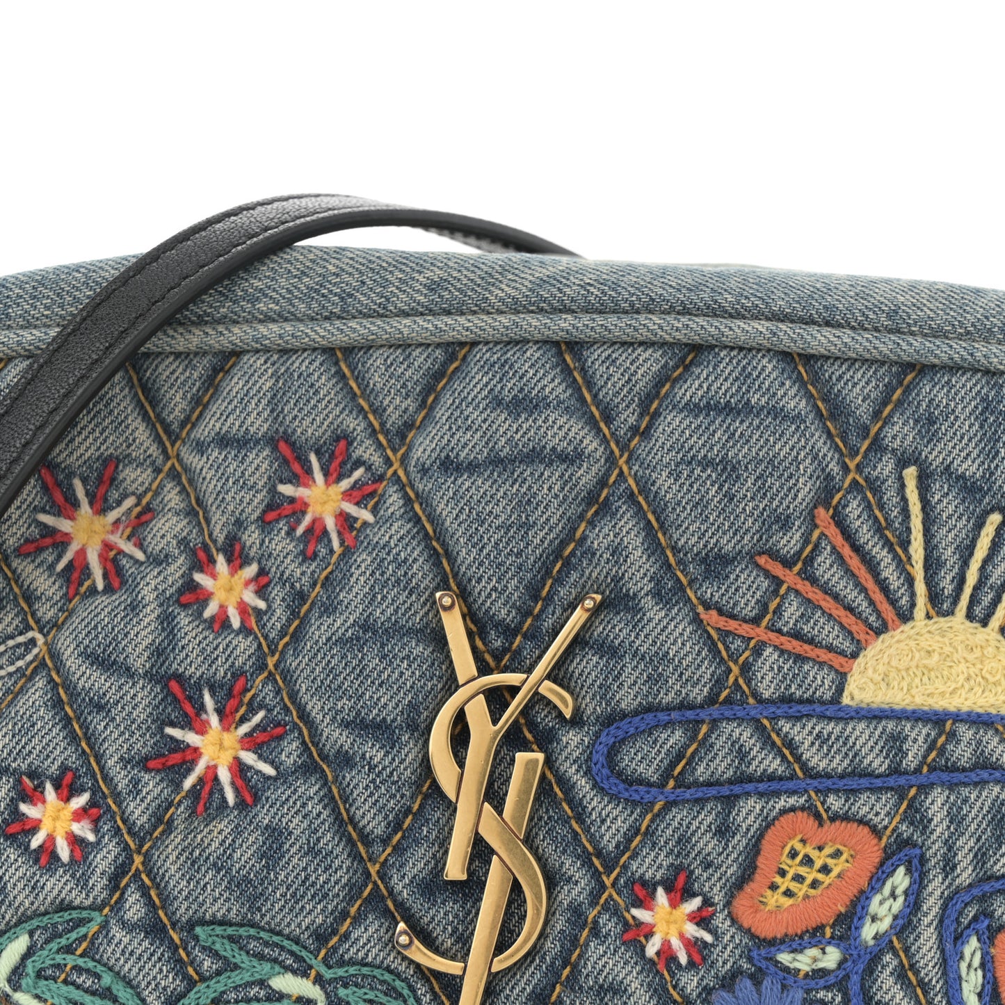Denim Matelasse Quilted Summer Embroidered Classic Monogram Camera Bag Blue