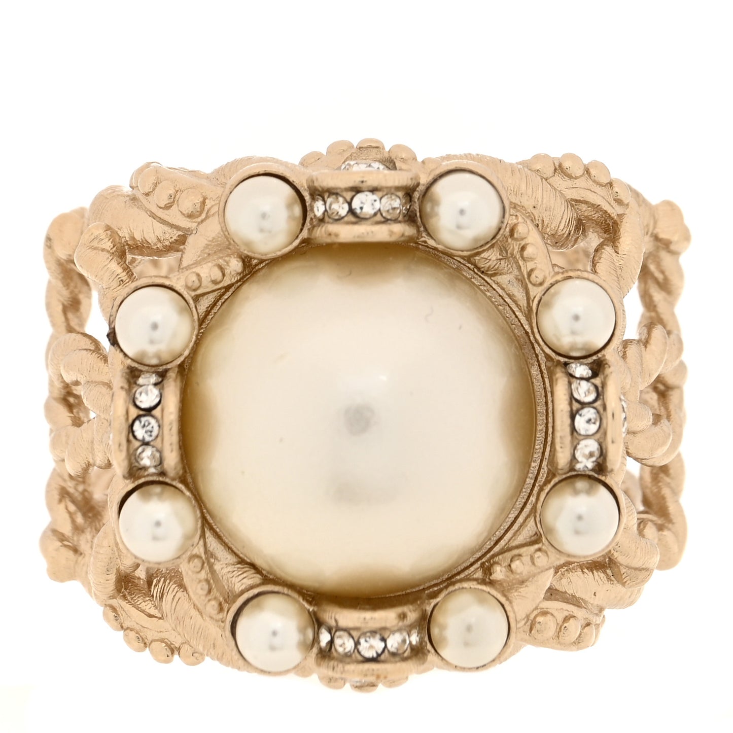 Crystal Pearl Twisted CC Ring 53 6.5 Gold