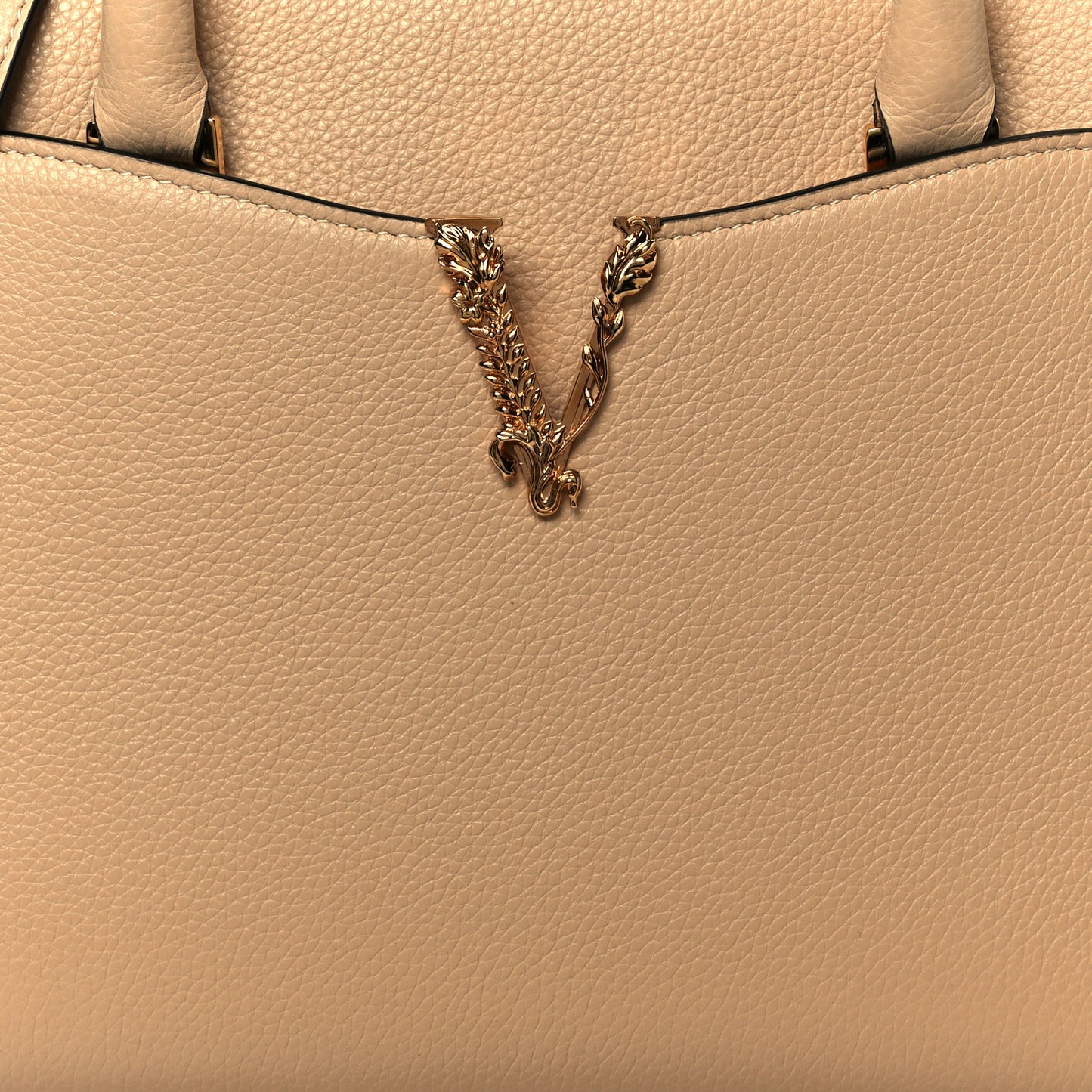 Grainy Calfskin Virtus Top Handle Tote Beige