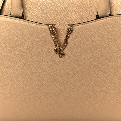 Versace Grainy Calfskin Virtus Top Handle Tote Beige 9 of 11