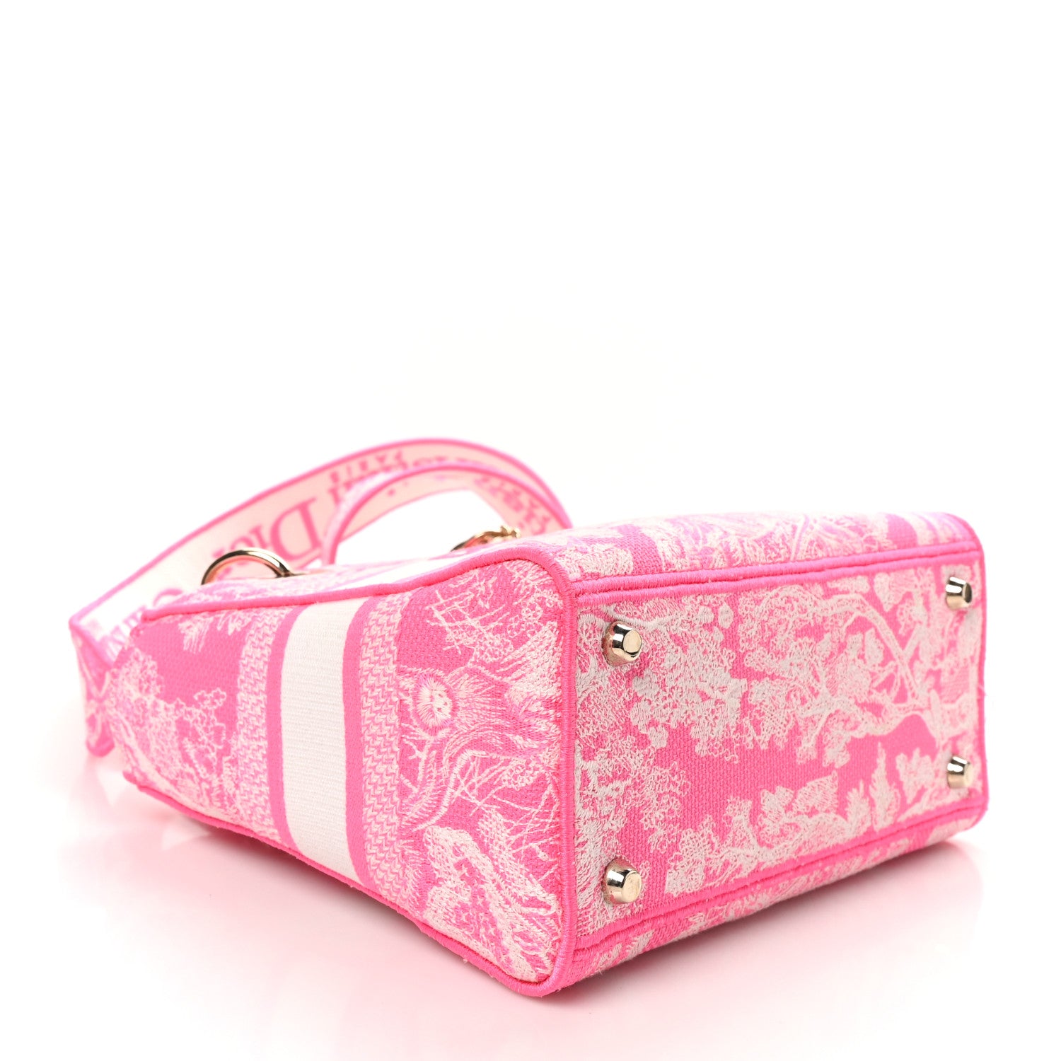 Christian Dior Canvas Toile De Jouy Reverse Embroidered Medium Lady D-Lite Fluorescent Pink 4 of 9