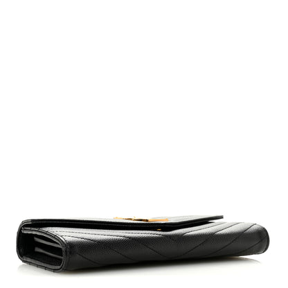 Saint Laurent Grain De Poudre Matelasse Chevron Monogram Flap Wallet Black 4 of 8