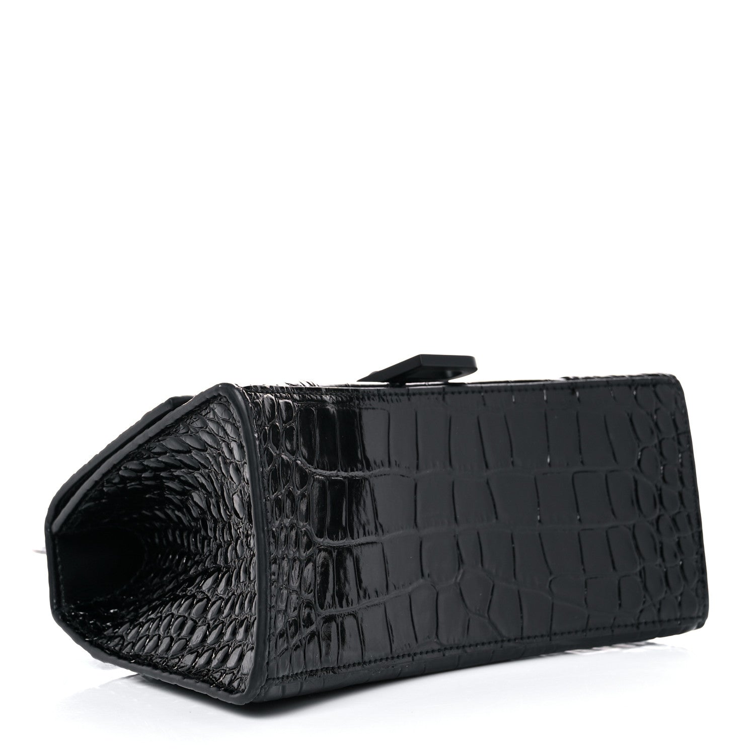 Balenciaga Shiny Calfskin Monochrome Crocodile Embossed Small Hourglass Top Handle Bag Black 4 of 19
