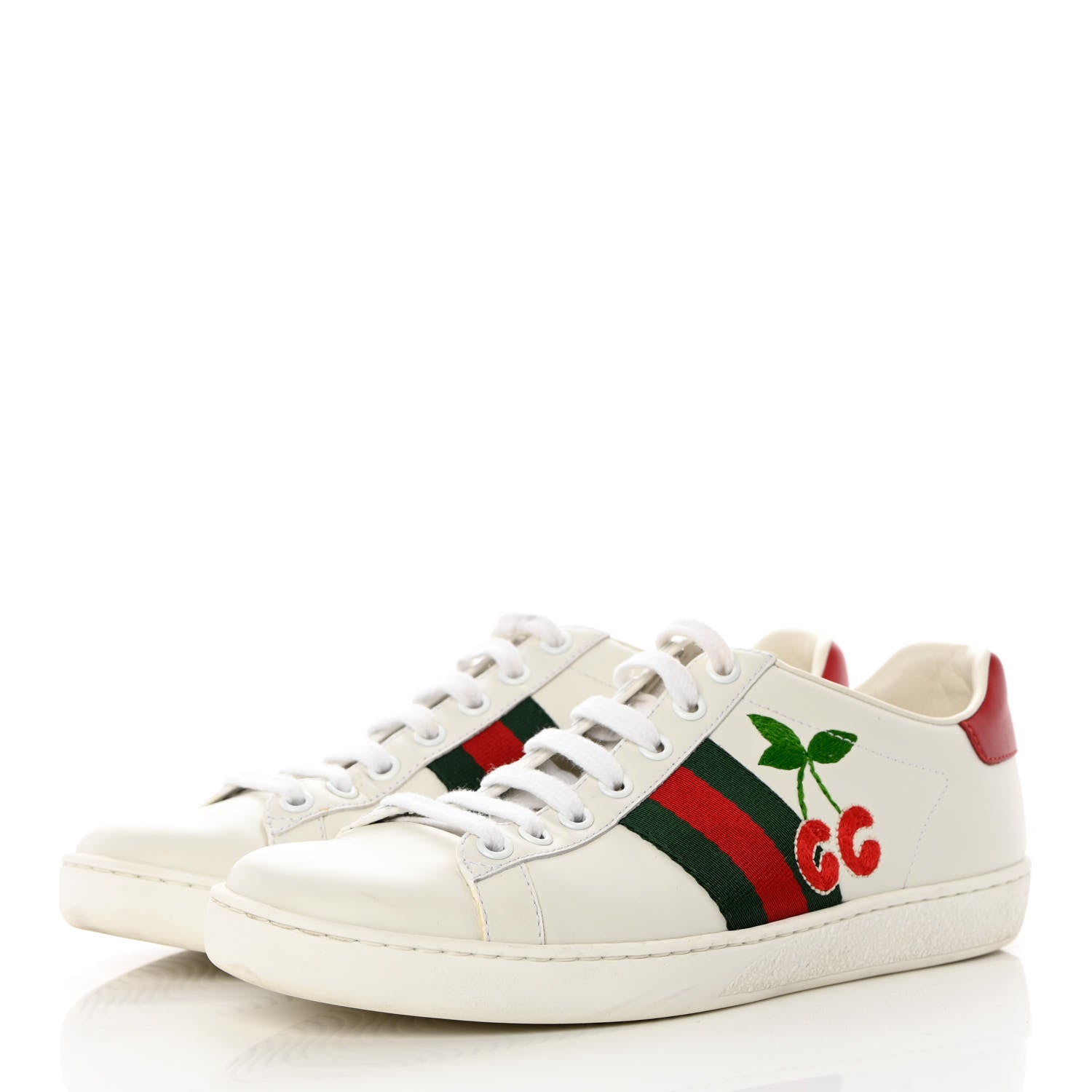 Gucci Calfskin Web Cherry Embroidered Womens Ace Sneakers 37 White 5 of 18