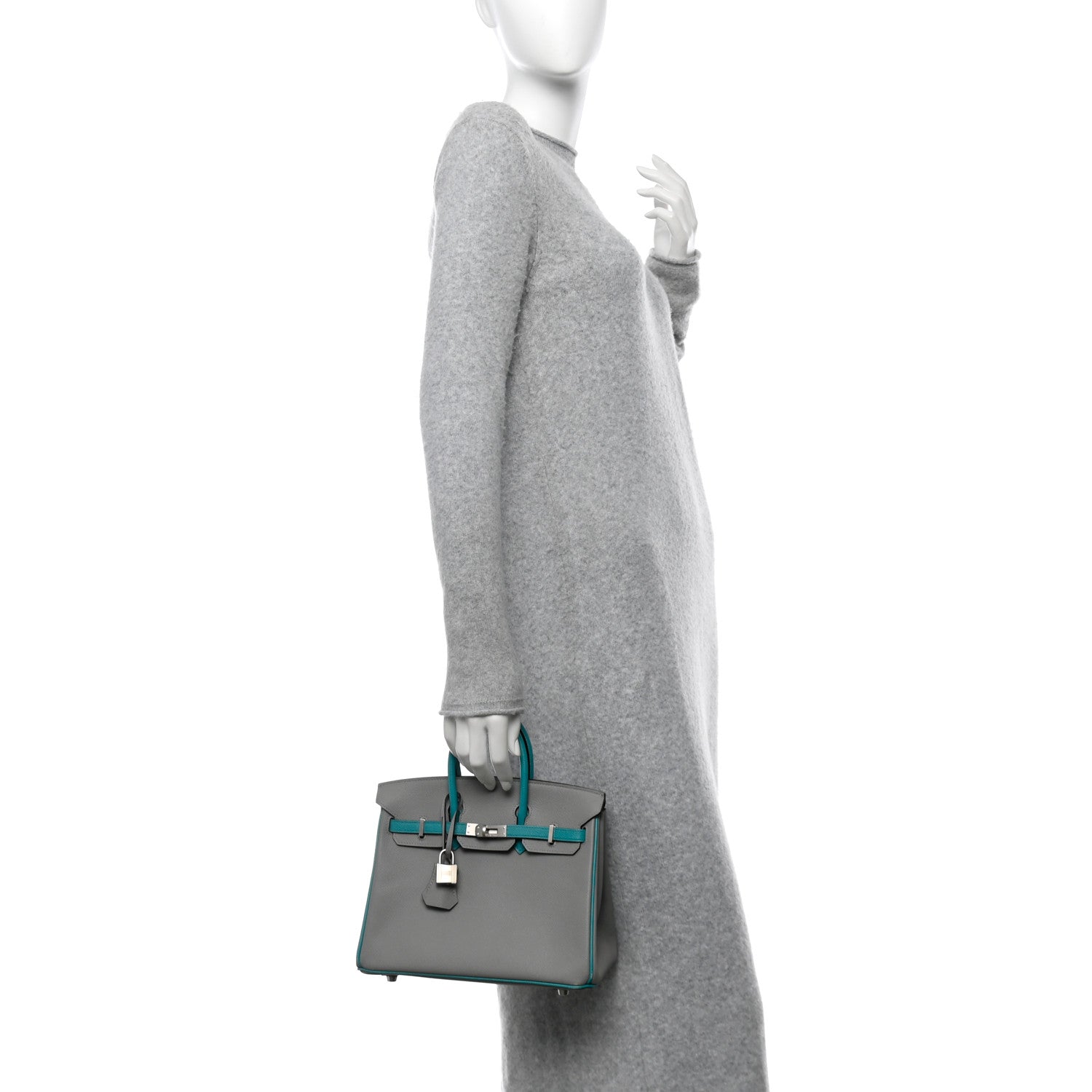 Hermes Epsom Horseshoe Birkin 25 Gris Mouette Bleu Paon 2 of 12