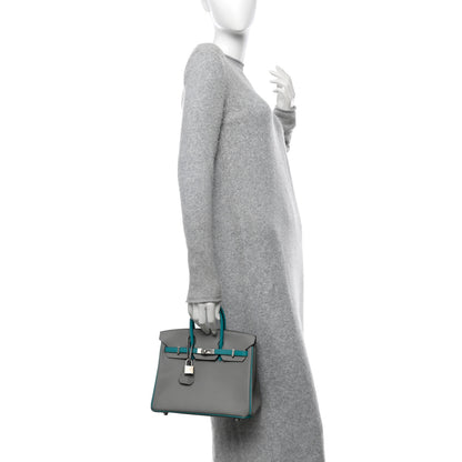 Hermes Epsom Horseshoe Birkin 25 Gris Mouette Bleu Paon 2 of 12