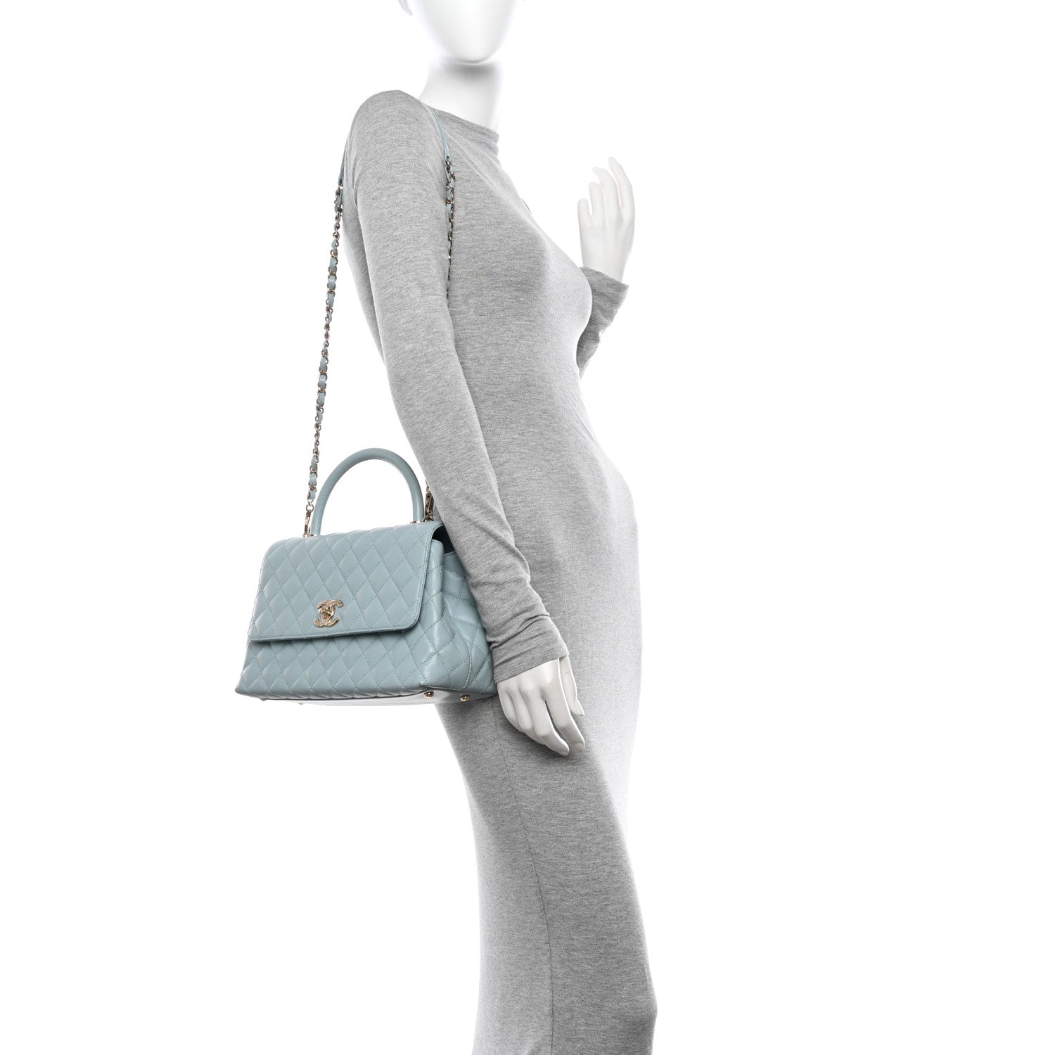 Chanel Caviar Quilted Small Coco Handle Flap Light Blue 2 of 13
