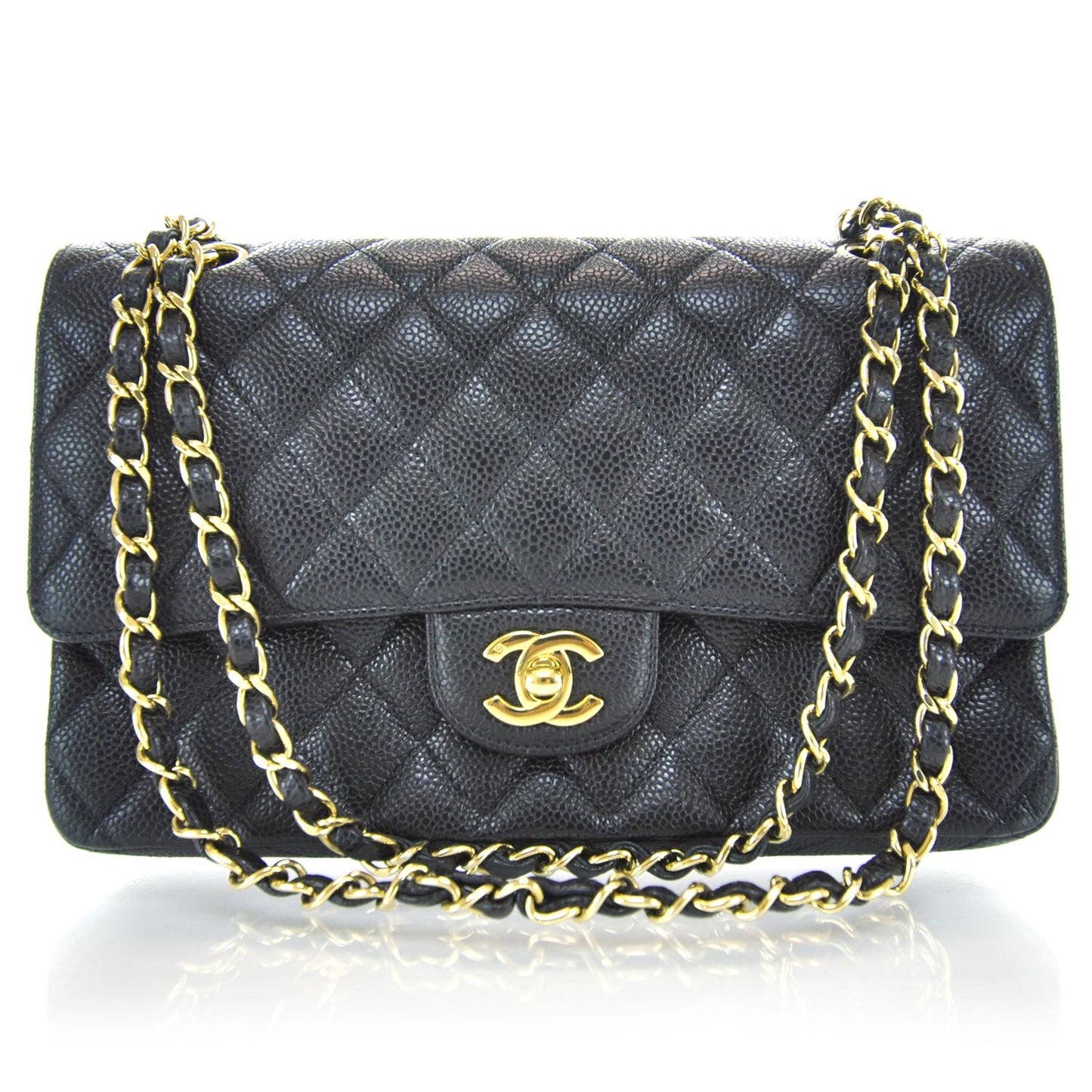 Caviar Quilted Medium Double Flap Black
