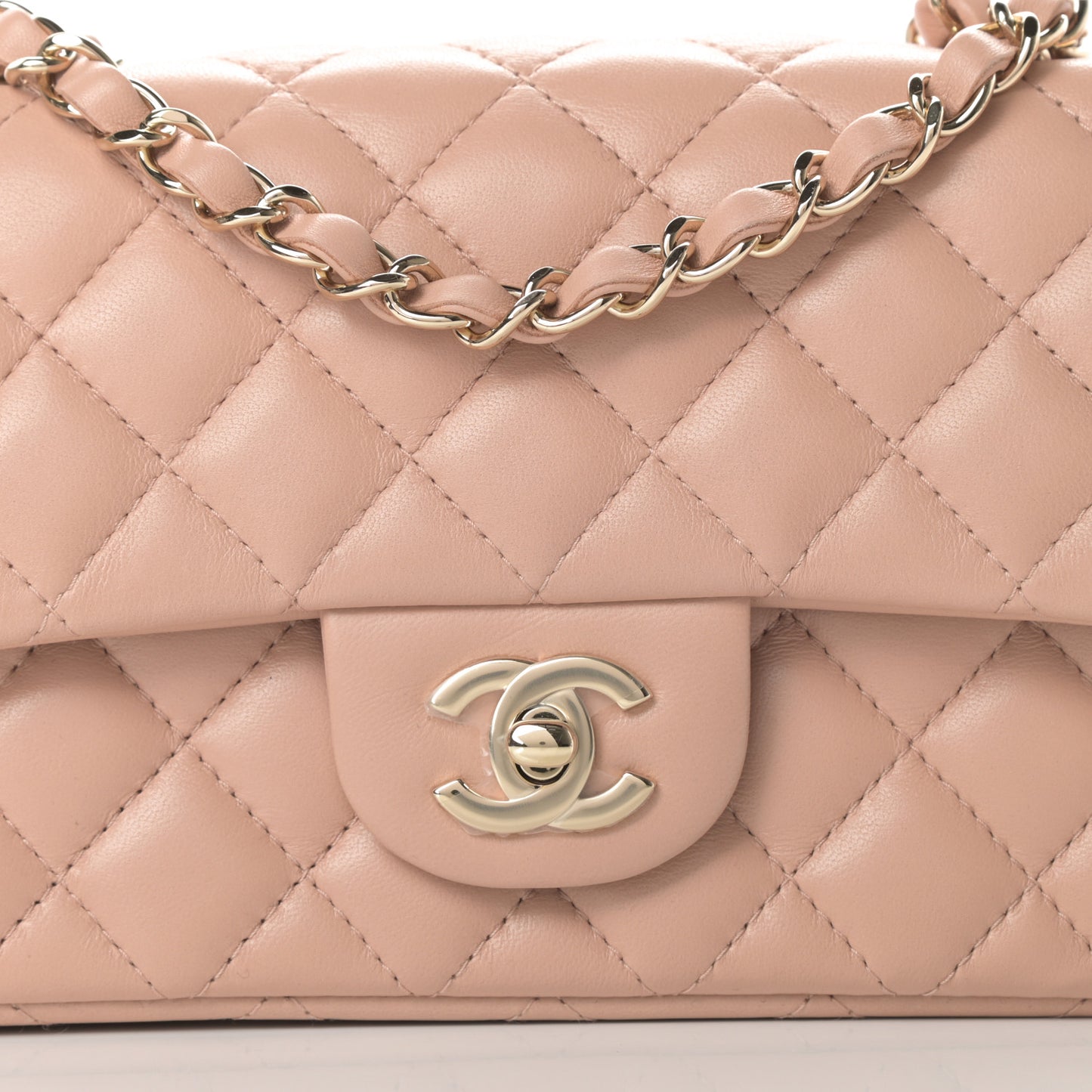 Lambskin Quilted Mini Rectangular Flap Beige