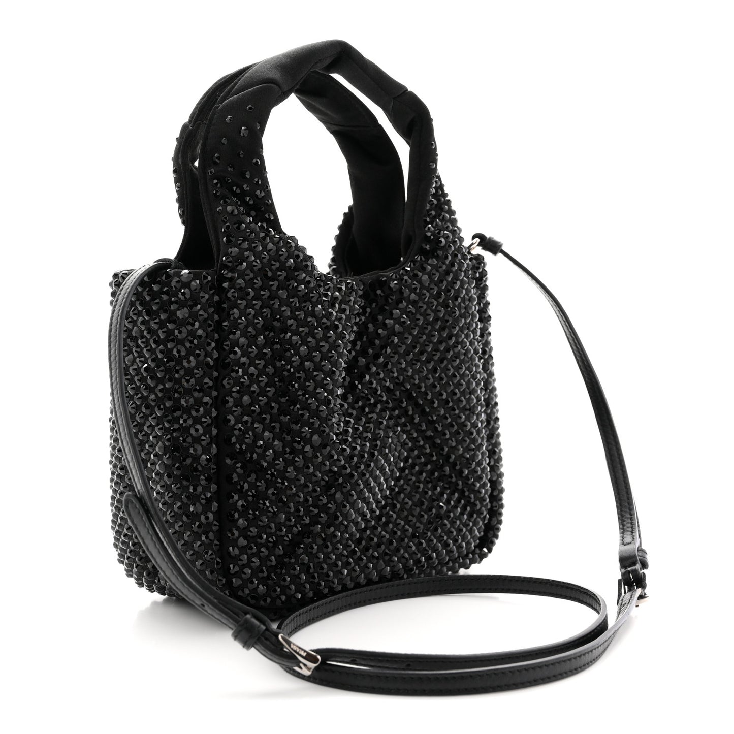 Satin Crystal Soft Padded Small Double Handled Shoulder Bag Black