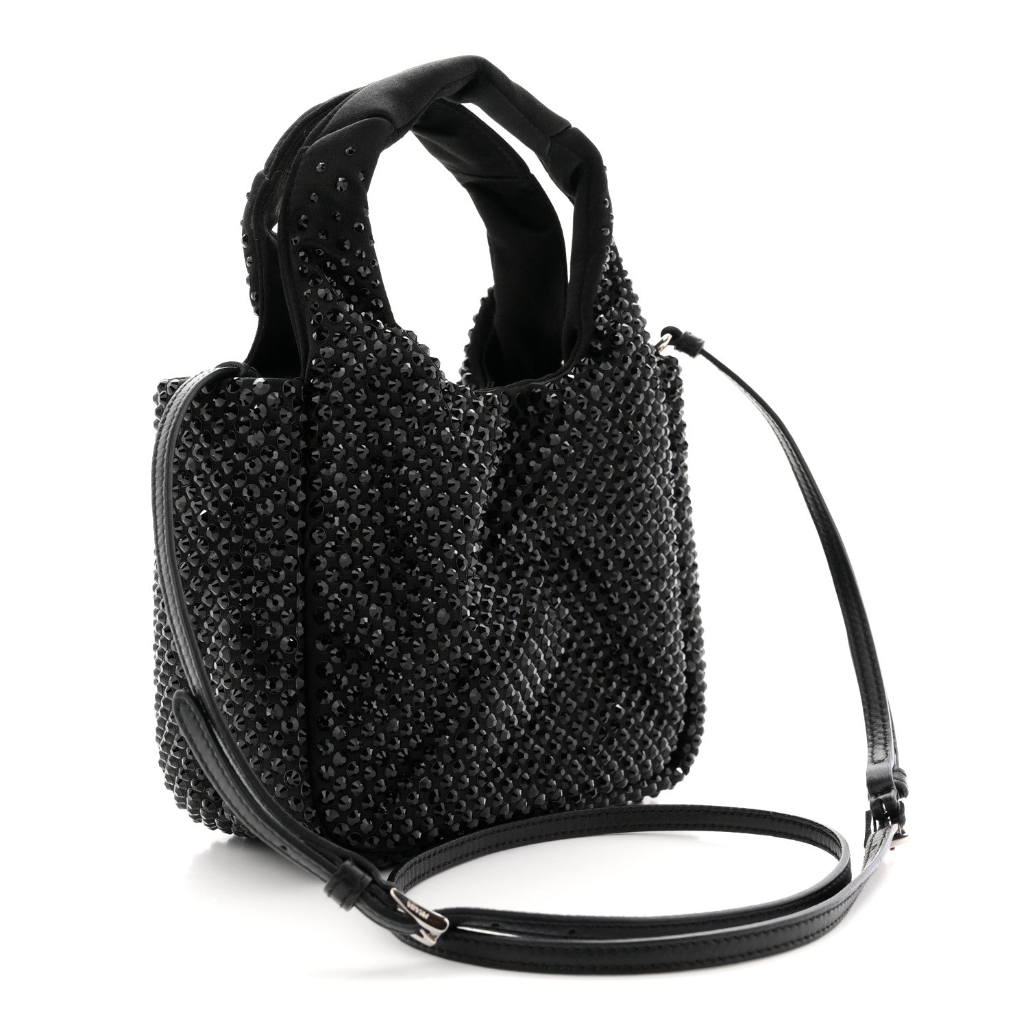 Prada Satin Crystal Soft Padded Small Double Handled Shoulder Bag Black 2 of 10