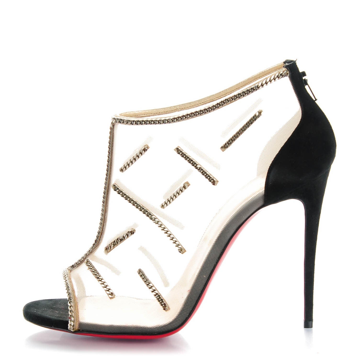 Christian Louboutin Mesh Embellished Signifiamma 100 Peep Toe Sandals 38 Black 1 of 6