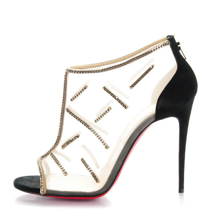 Christian Louboutin Mesh Embellished Signifiamma 100 Peep Toe Sandals 38 Black 1 of 6