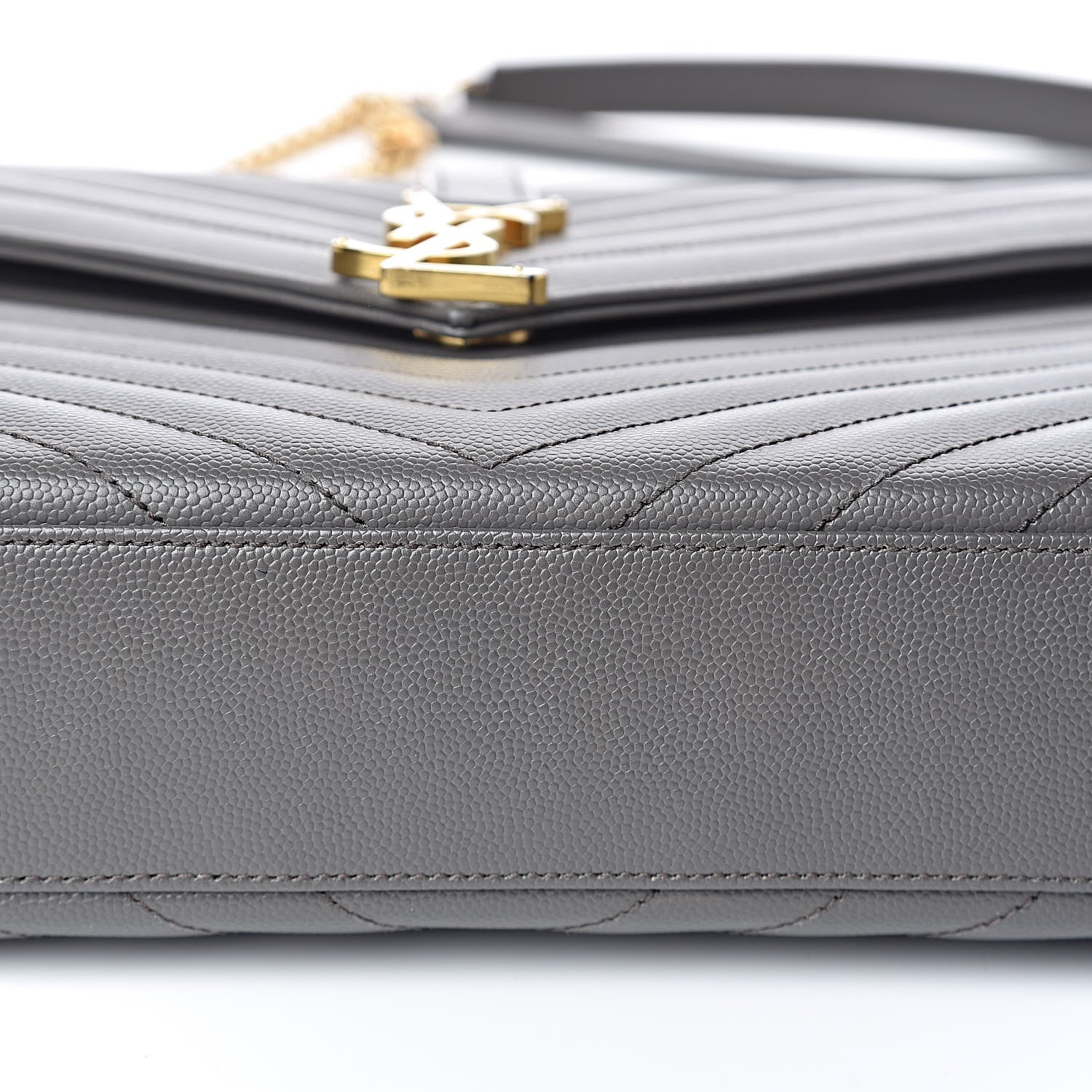 Saint Laurent Grain De Poudre Matelasse Chevron Large Monogram Satchel Earth 12 of 12