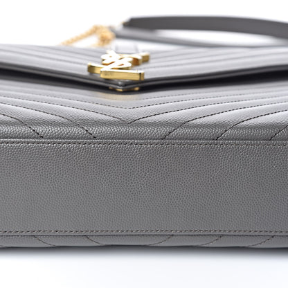 Saint Laurent Grain De Poudre Matelasse Chevron Large Monogram Satchel Earth 12 of 12