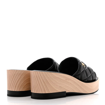 Chanel Lambskin Quilted CC Wedge Sandals 38 Black 4 of 8