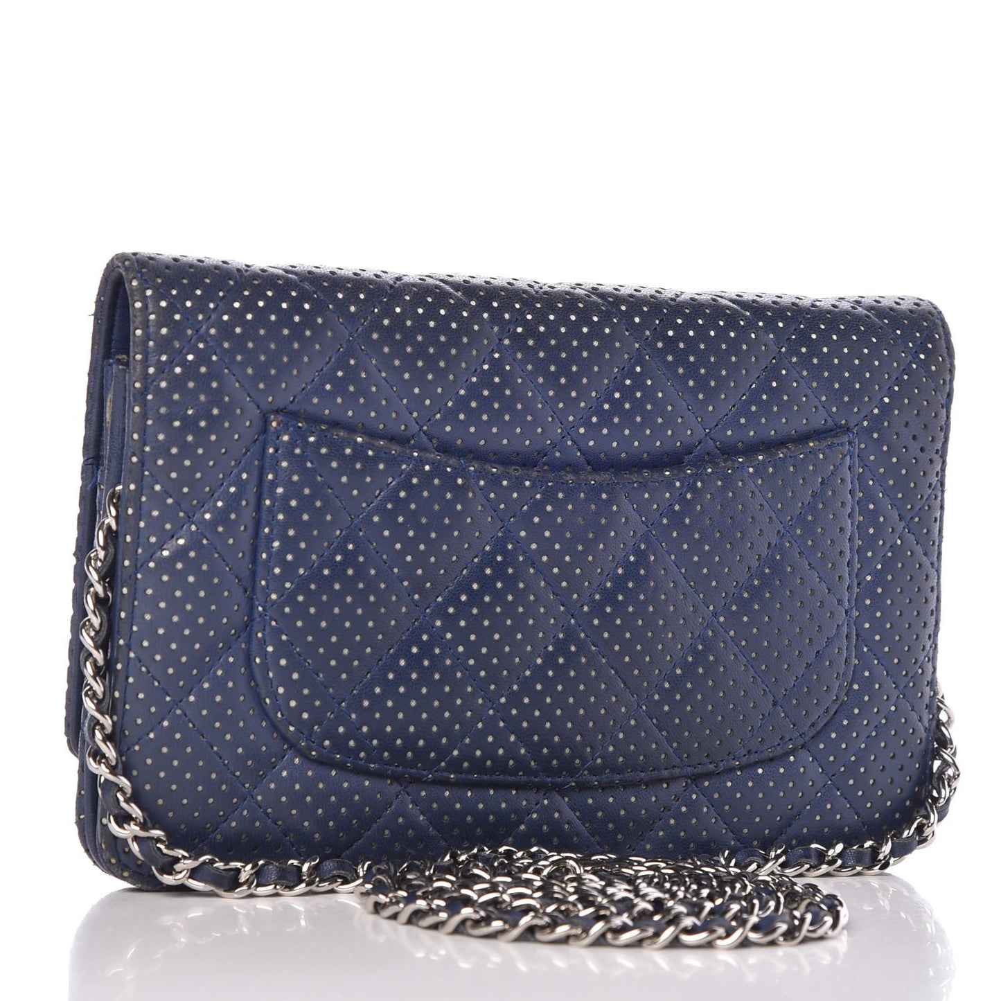 Perforated Lambskin Quilted Wallet On Chain WOC Blue
