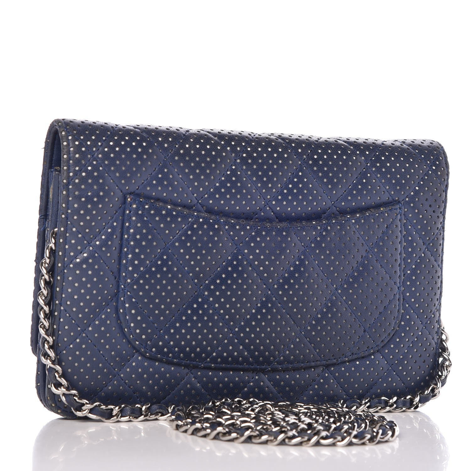 Chanel Perforated Lambskin Quilted Wallet On Chain WOC Blue 3 of 9
