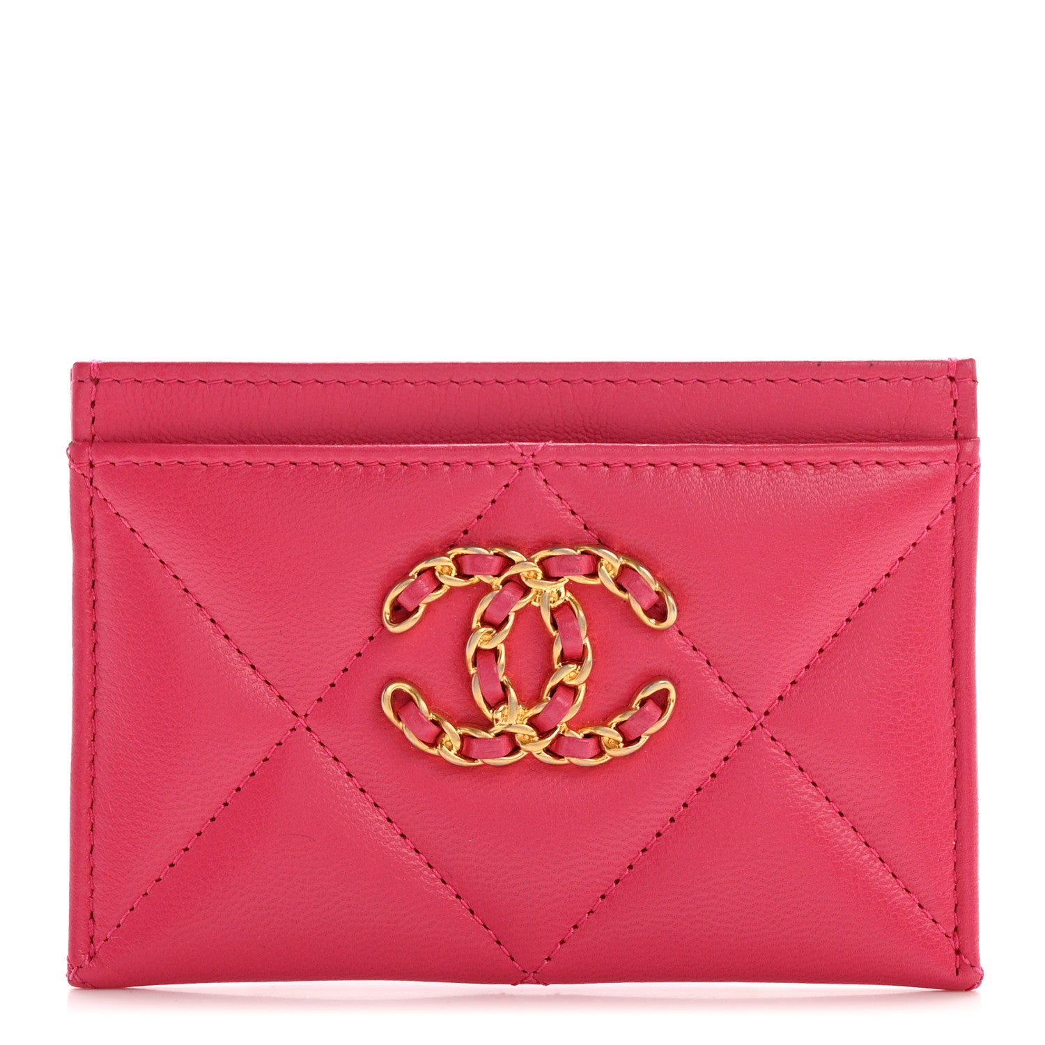 Chanel Shiny Goatskin Quilted 19 Card Holder Dark Pink 1 of 13