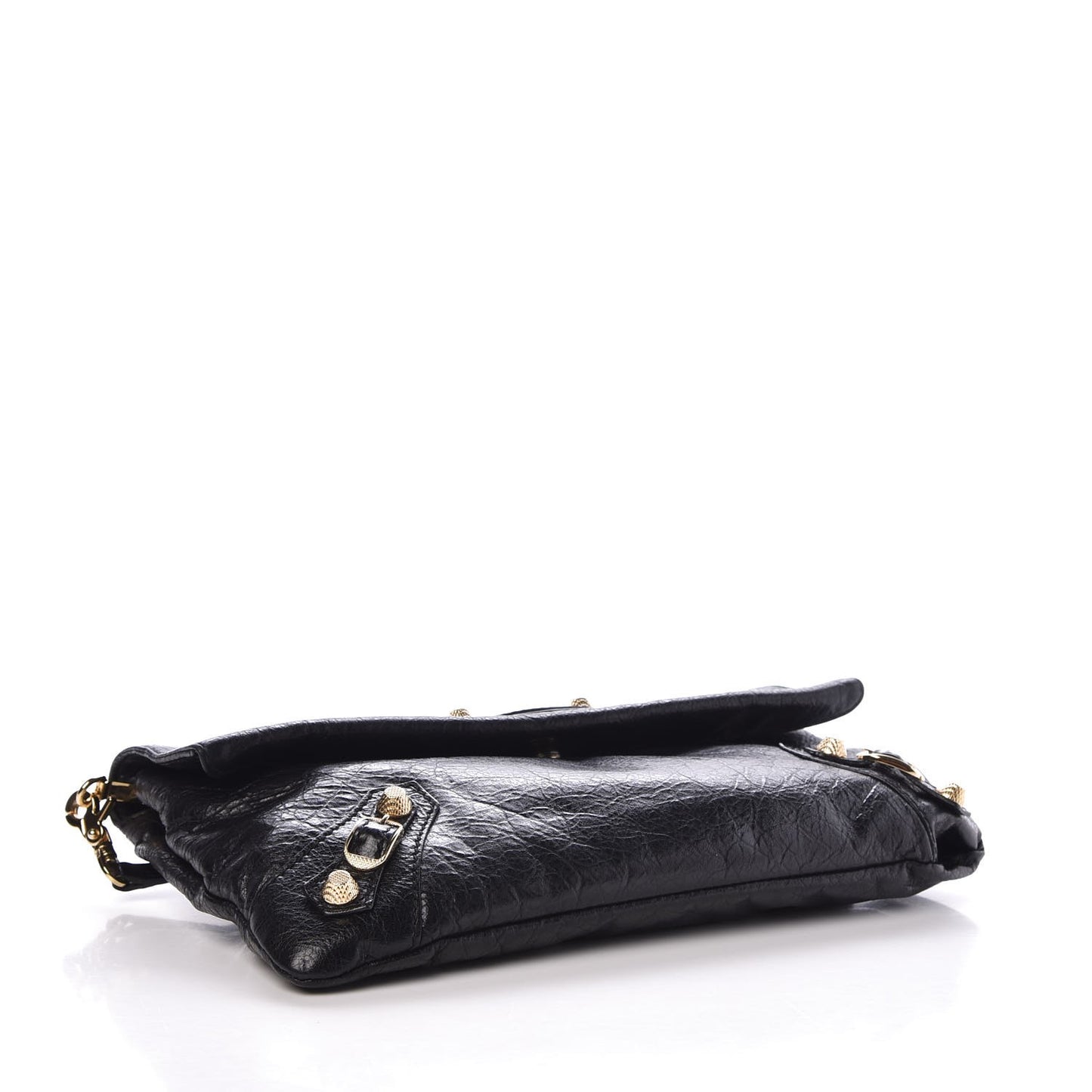 Agneau Giant 12 Gold Hardware Envelope Strap Clutch Black
