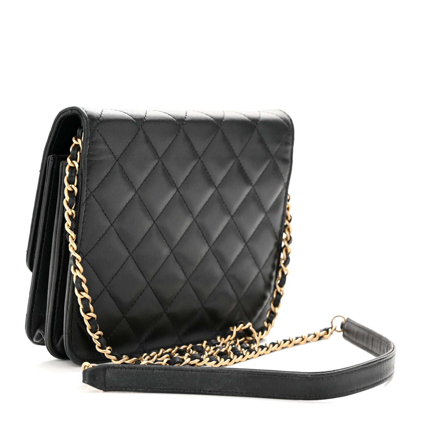Lambskin Quilted Square Wallet On Chain WOC Black