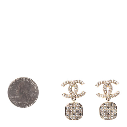 Chanel Crystal Pearl CC Drop Earrings Gold 2 of 4