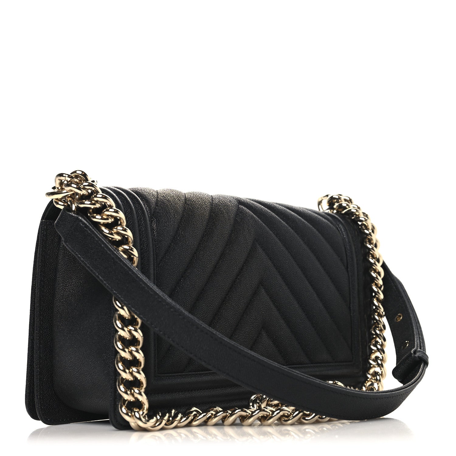 Chanel Caviar Chevron Quilted Medium Boy Flap Black 3 of 11