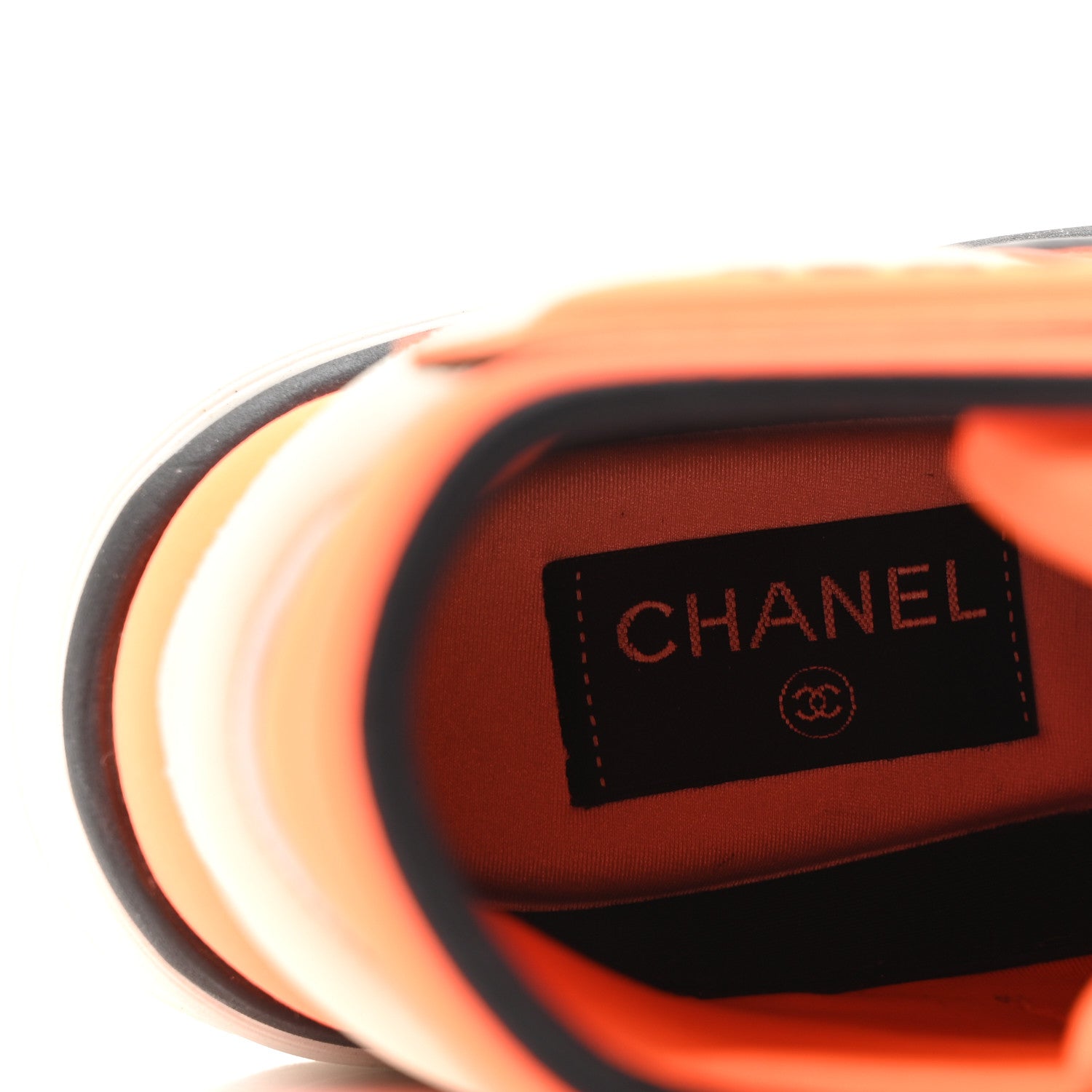 Chanel Suede Calfskin Lambskin Neoprene High Top CC Sneakers 36.5 White Fluo Orange 8 of 9