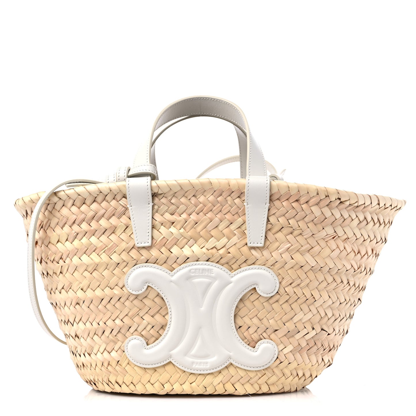 Raffia Calfskin Triomphe Teen Panier White