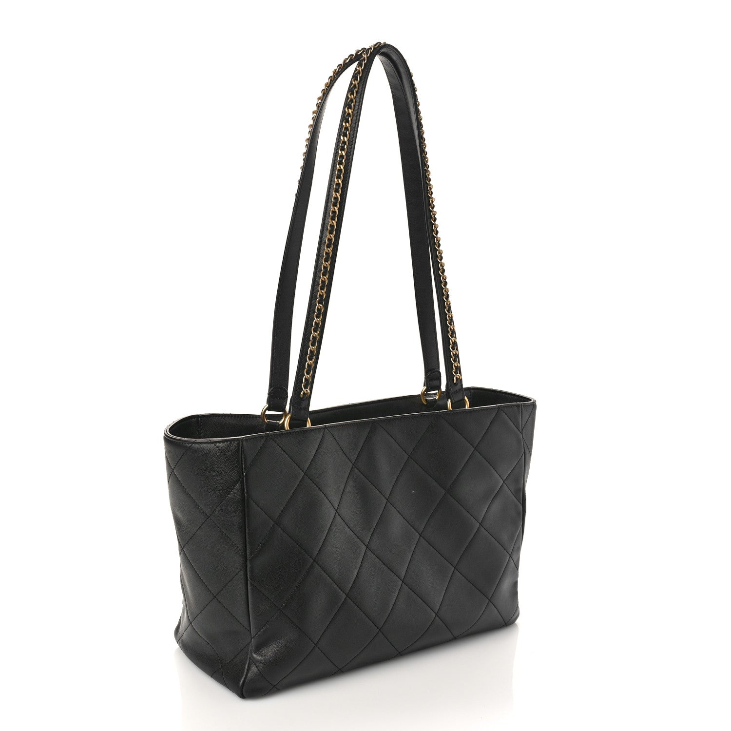 Chanel Calfskin Quilted Chain Shopping Tote Black 2 of 11
