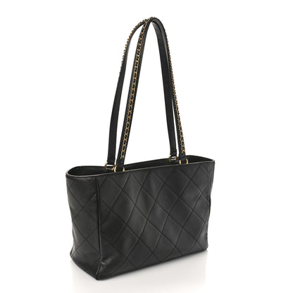 Chanel Calfskin Quilted Chain Shopping Tote Black 2 of 11