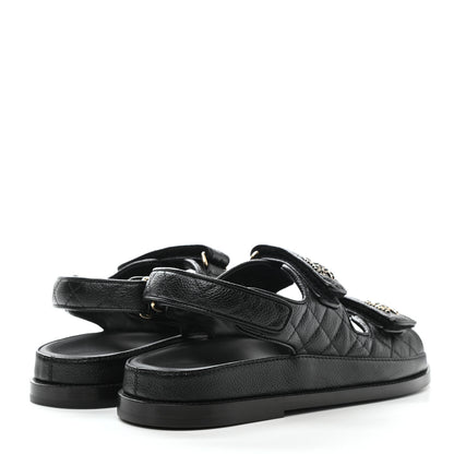 Chanel Grained Calfskin Velcro Dad Sandals 38.5 Black 4 of 8
