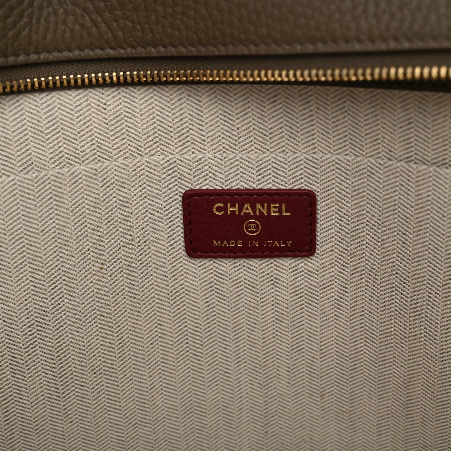 Grained Calfskin Large Zippered Pouch Dark Khaki