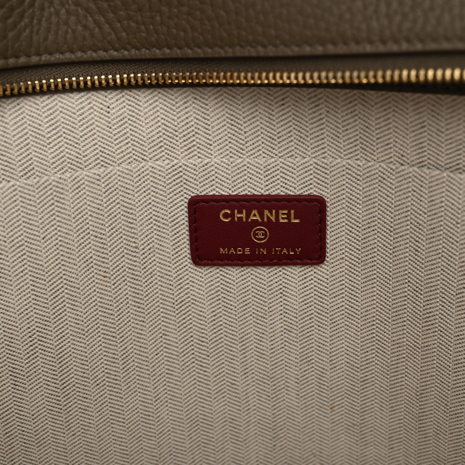 Chanel Grained Calfskin Large Zippered Pouch Dark Khaki 6 of 9
