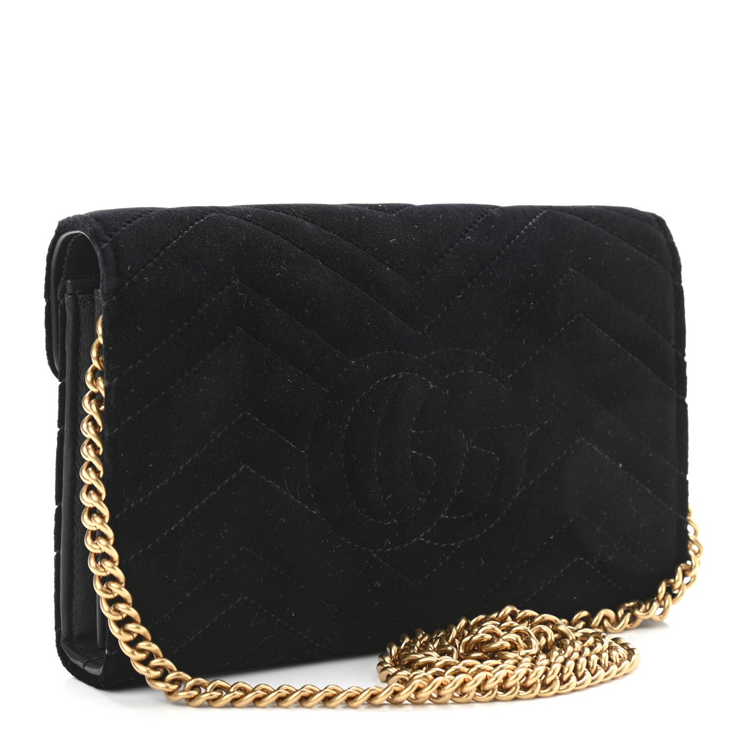Gucci Velvet Matelasse GG Marmont Chain Wallet Black 3 of 10