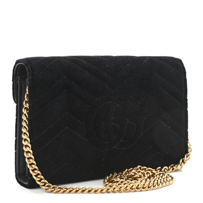 Gucci Velvet Matelasse GG Marmont Chain Wallet Black 3 of 10