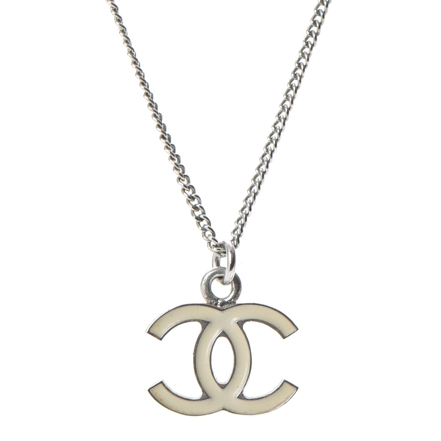 Enamel CC Necklace Silver White