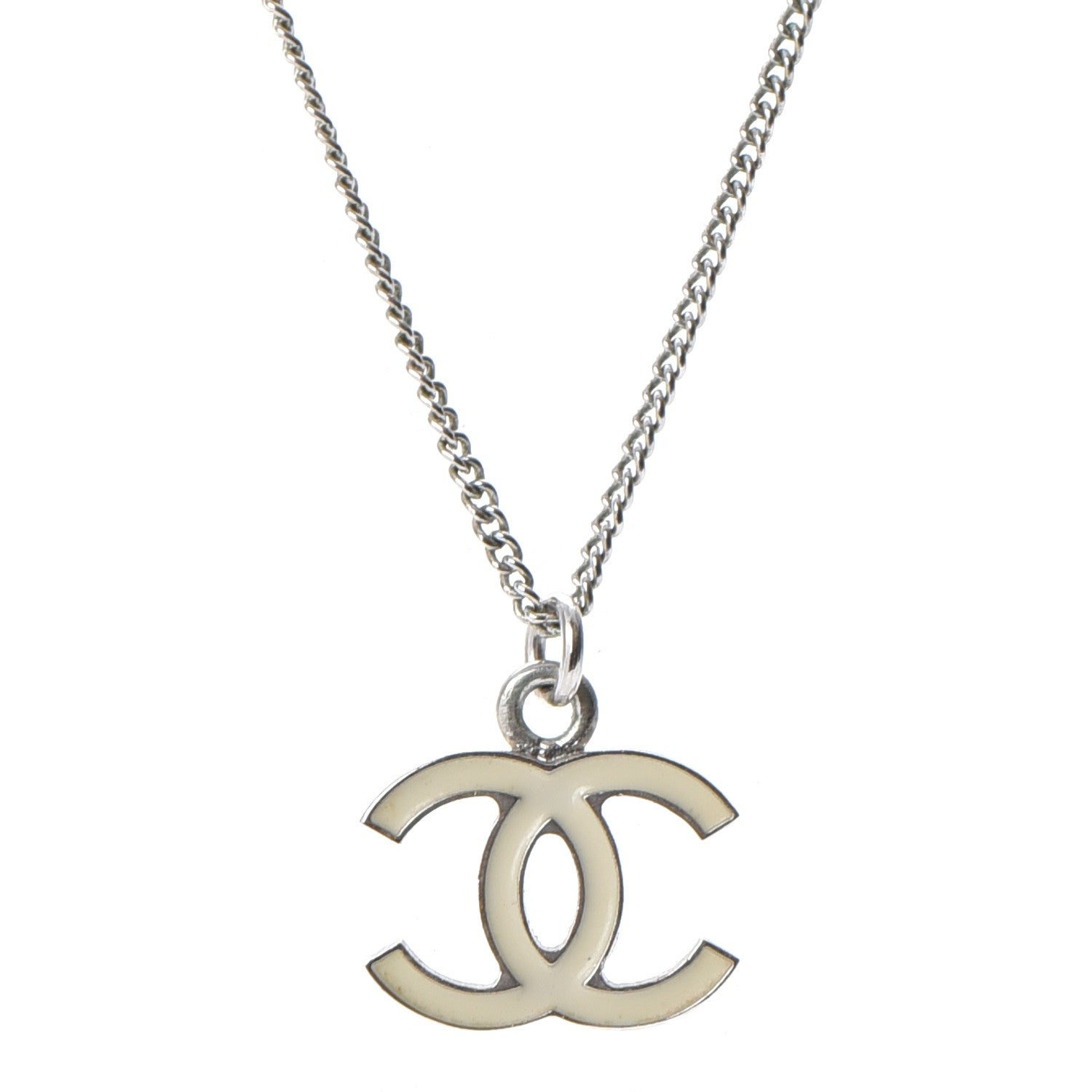 Chanel Enamel CC Necklace Silver White 3 of 6