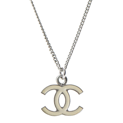 Chanel Enamel CC Necklace Silver White 3 of 6
