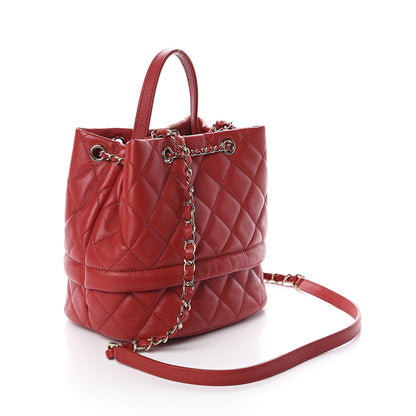 Chanel Caviar Quilted Rolled Up Bucket Drawstring Bag Red 2 of 9